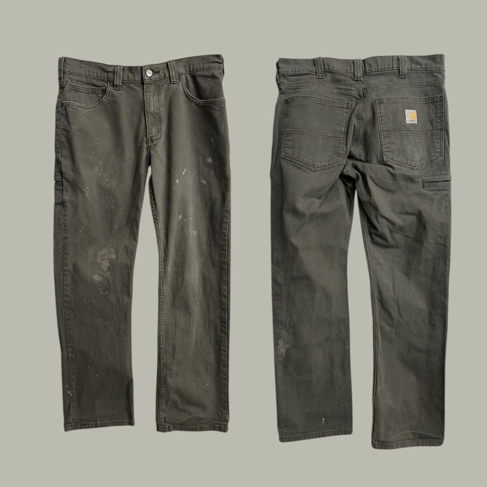 Carhartt Relaxed Straight Fit Utility Work Pants Moss Green 32x30 Distressed